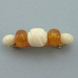 Vtg Large Plastic Beaded French Barrette Hair Clip Made in France Faux Amber